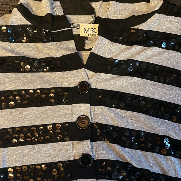 M.K.M Designs hooded t shirt. Vintage Y2K. Silver sparkly & black w sequences. - Picture 2 of 4